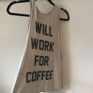 “Will Work for Coffee” Cut-out Graphic Tank ☕️